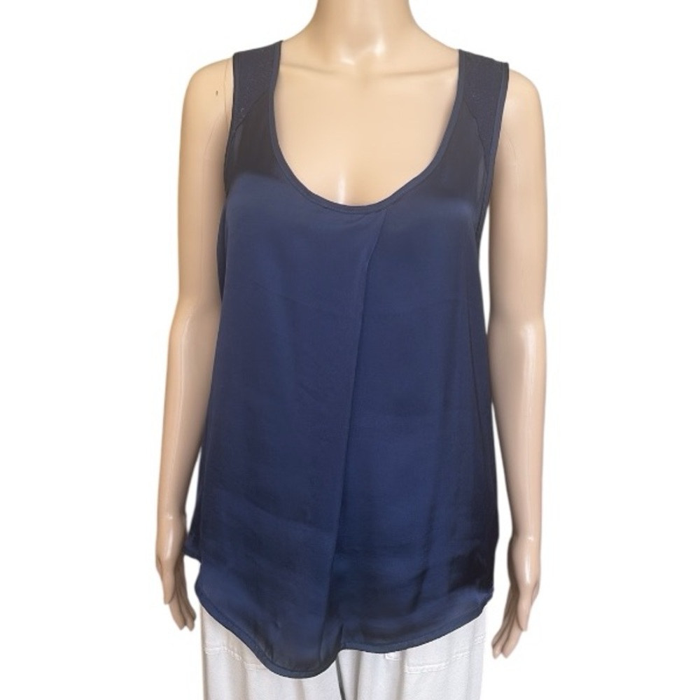 Barneys New York Deep Blue Satin and Fine Jersey Tank Top Size L